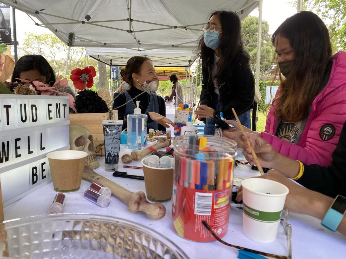 Students crafting masks