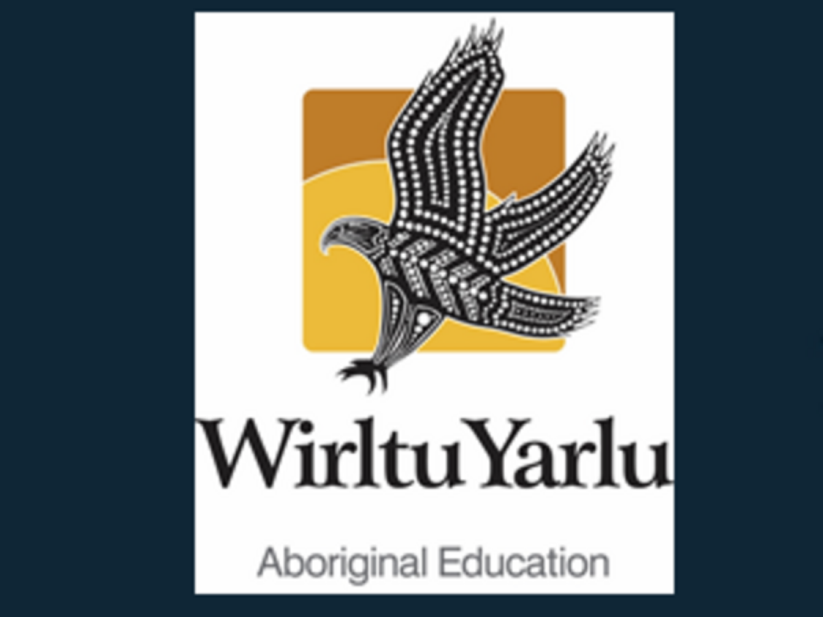 Wirltu Yarlu logo, dotted picture of a bird of prey with yellow illustrated sun in background