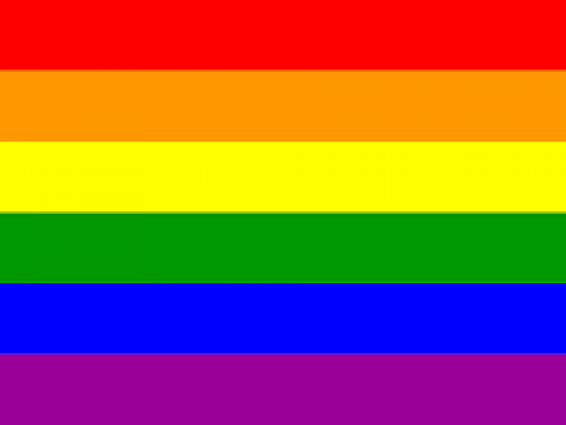 Rainbow flag (horizontal stripes: red, orange, yellow, green, blue, violet)