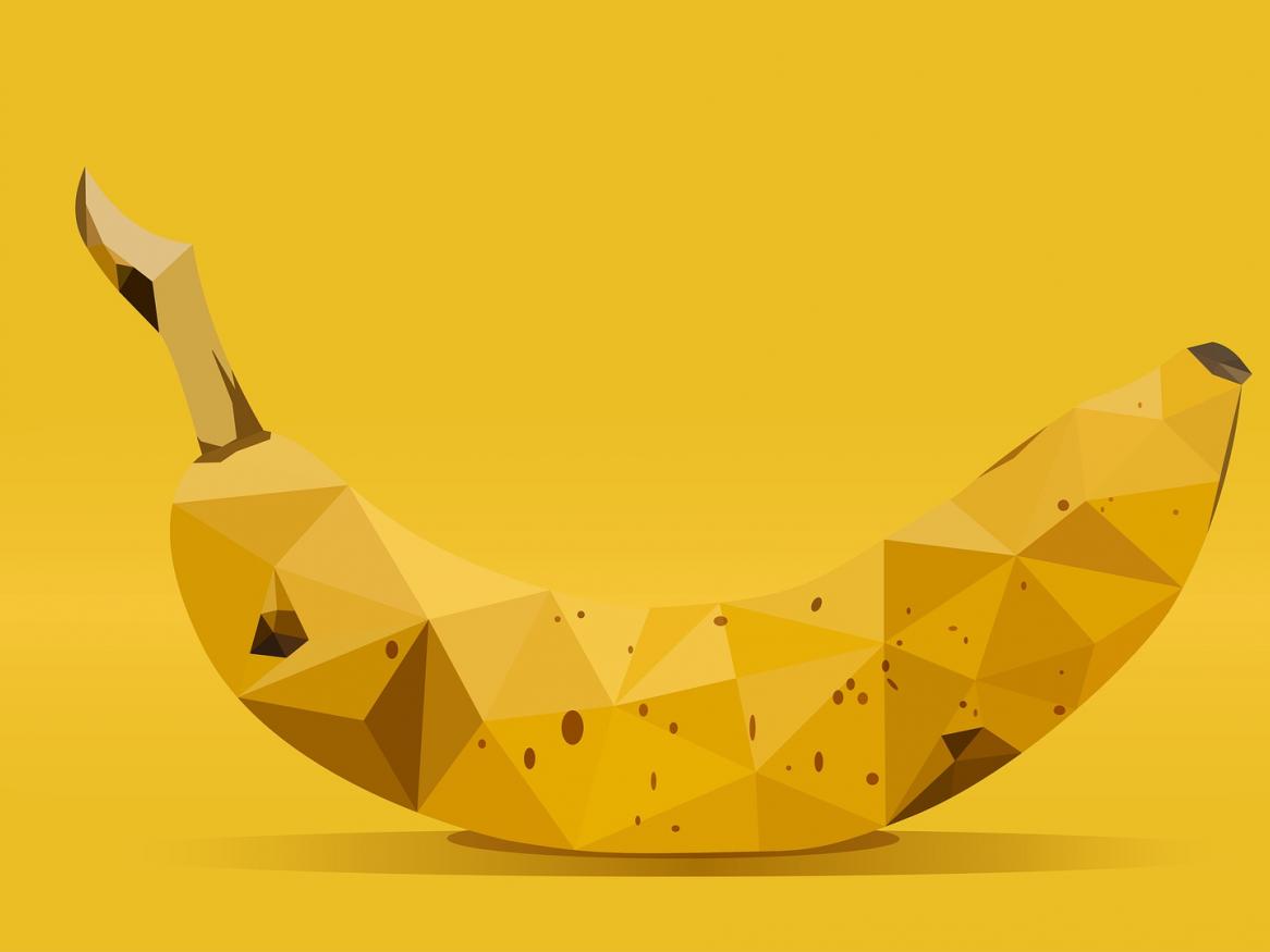 A digital art banana on a yellow background.