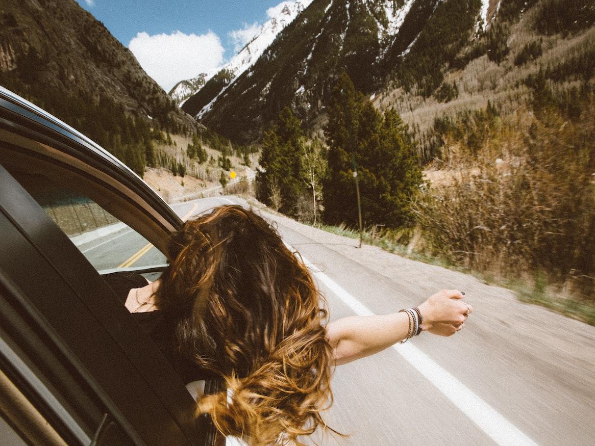 Girl on a road trip. 