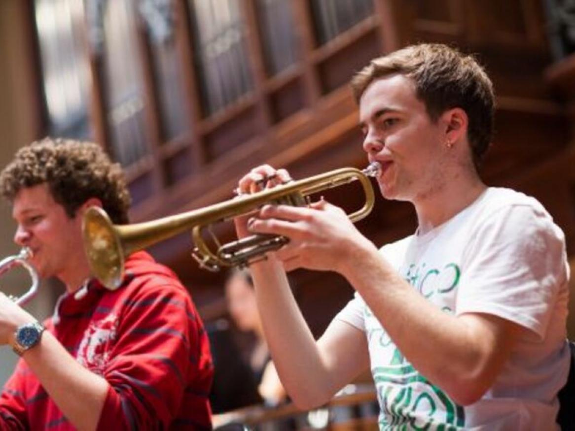 photo of 2 people playing wind instruments at the Conservatorium