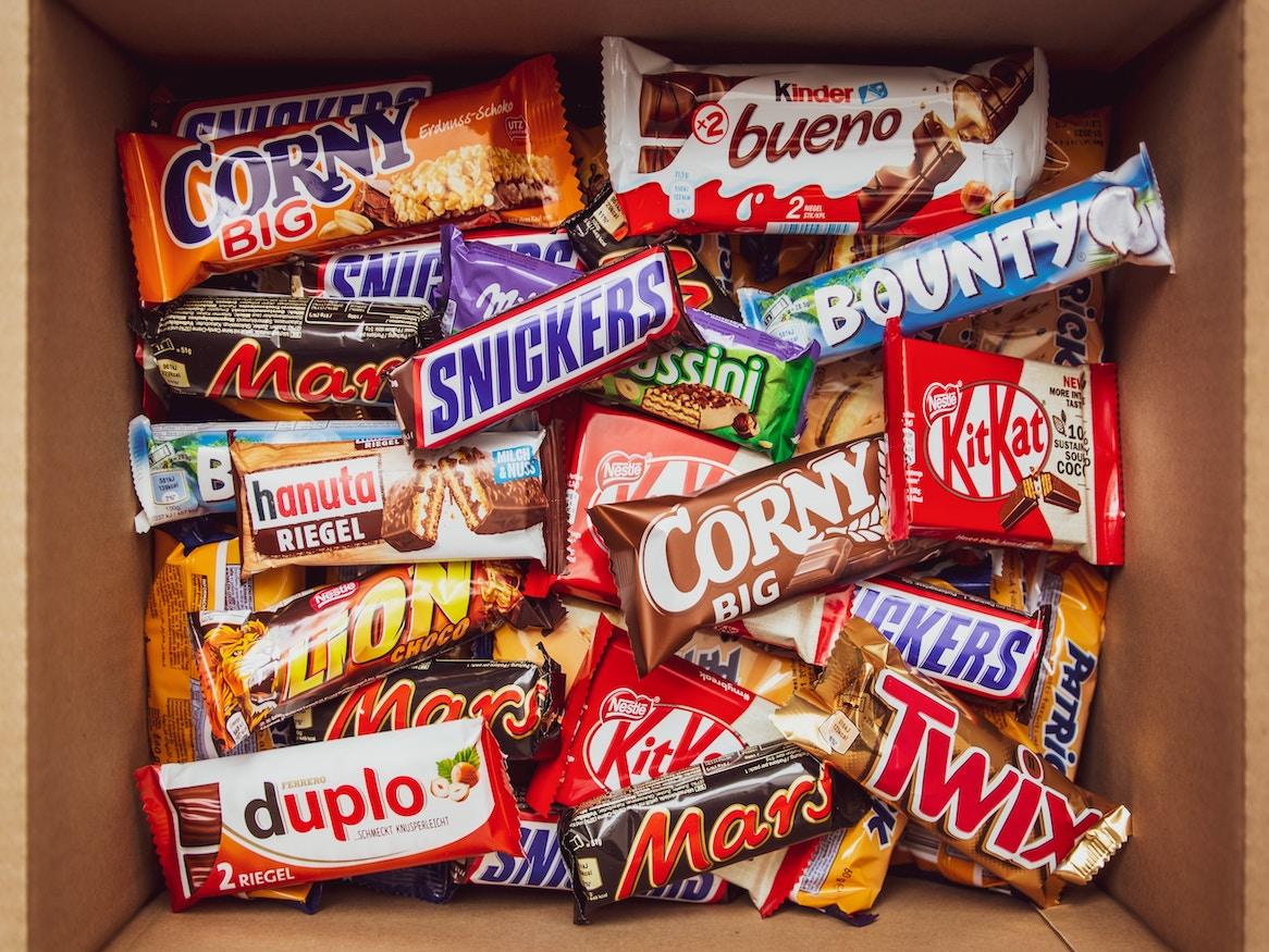 An assortment of chocolate bars.