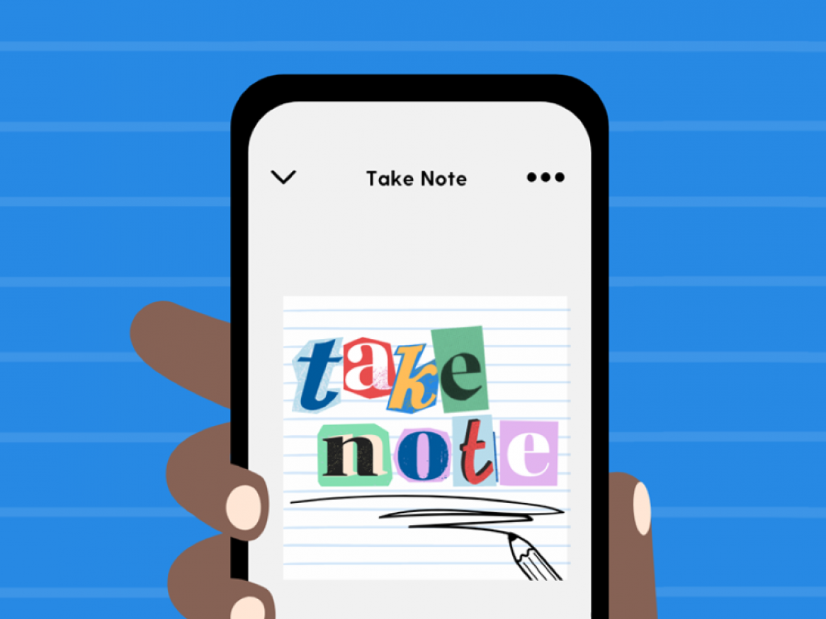 Take Note podcast on phone cartoon