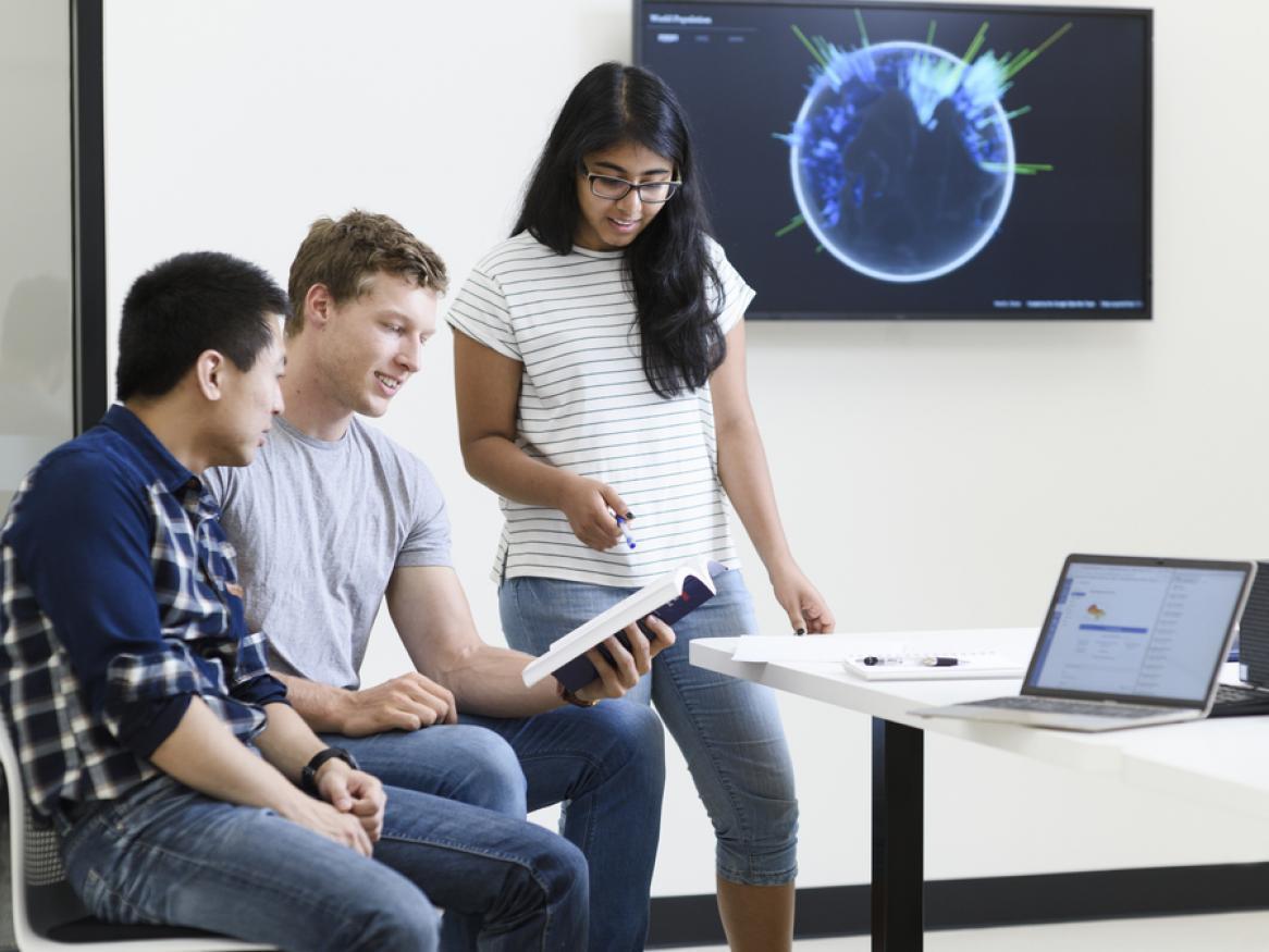 Students in a group studying computer sciences