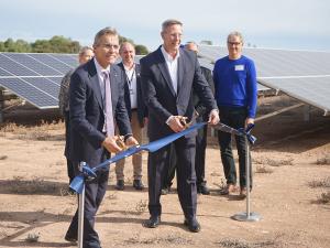 Roseworthy Solar Farm ribbon cutting with VC Peter Hoj and Dan Van Holst Pellekaan MP