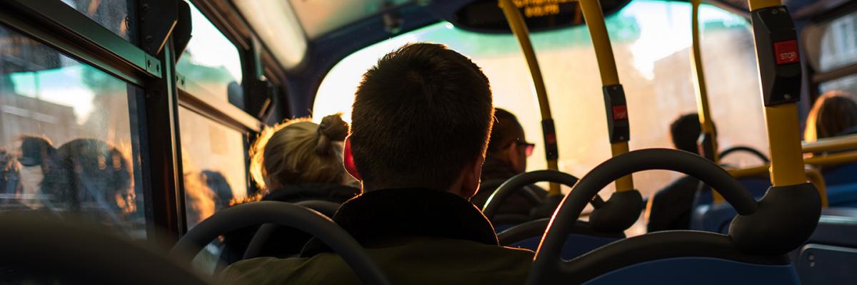 The inside of the inter-campus shuttle bus