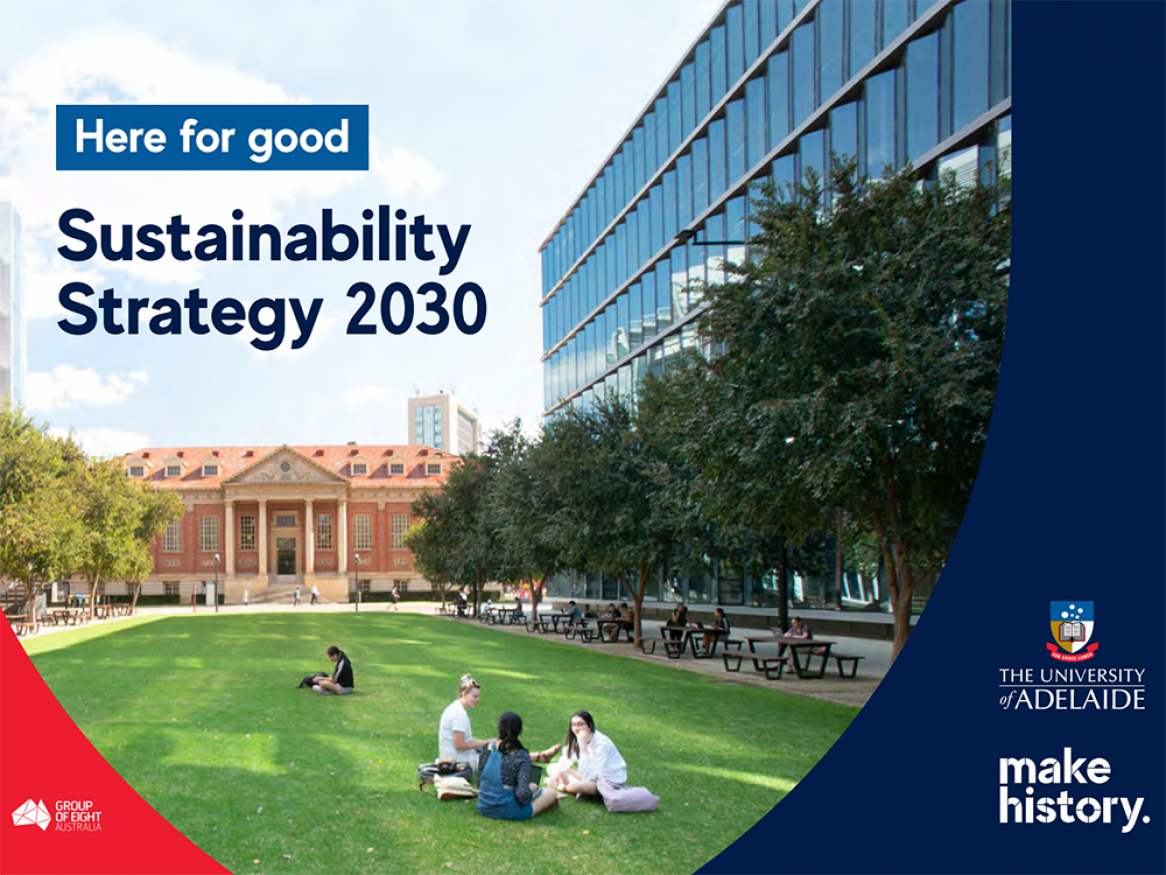 The front page of the 2030 sustainability strategy - Here for good