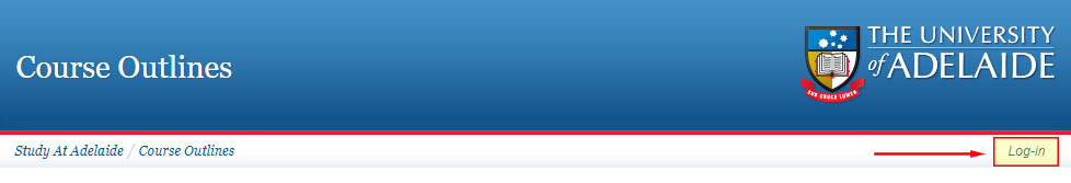 A screenshot showing where the login link is for Course Outlines