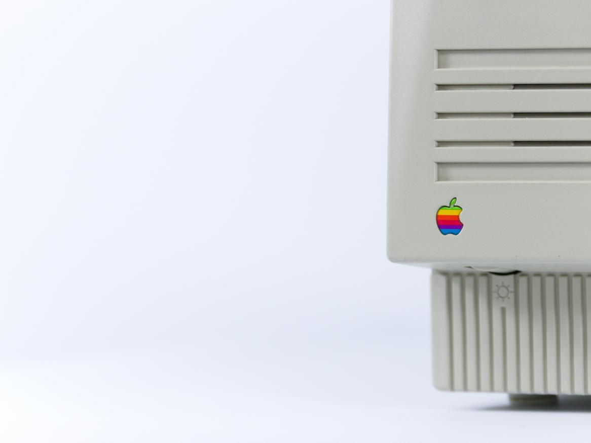 A picture of a corner of an old Apple Mac computer
