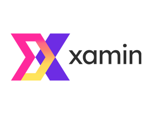 Xamin logo with a large X in gradient colours of Pink, Yellow and Purple