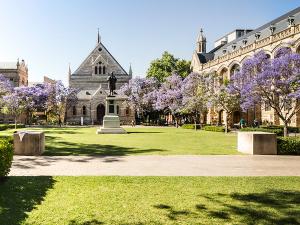 Elder Hall and Bonython Hall overlook the frontage of the North Terrace campus.