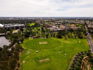 Adelaide University sporting grounds and grandstand. Situated between War Memorial Drive & Frome Road and are just a short walk from the University footbridge. These grounds are used by our cricket, football and soccer teams.