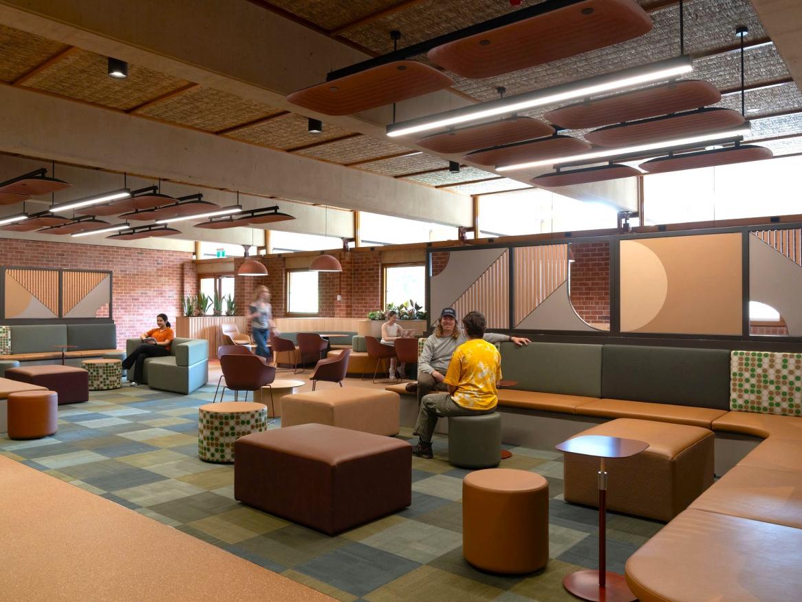 Students sitting in the Union House student lounge