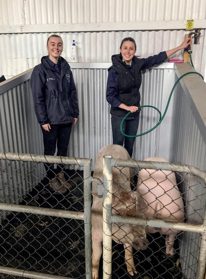 School of Animal and Veterinary Sciences students Alex Bucci and Claudia Rigney at the Royal Adelaide Show
