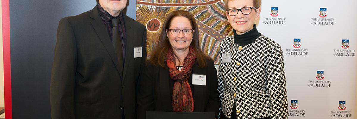 2018 Community Volunteering Award winner Dr Tamara Page with donors Marilyn and Ron Seidel