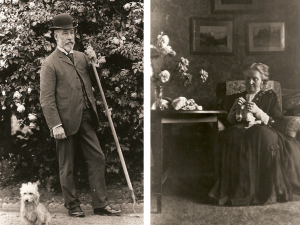 Peter Waite with his dog Shrimp in1908, and Matilda Waite in her Morning Room