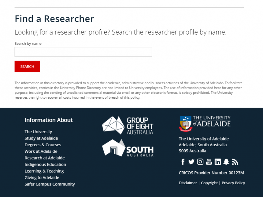 Screenshot: find a researcher