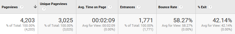Google Analytics results screenshot